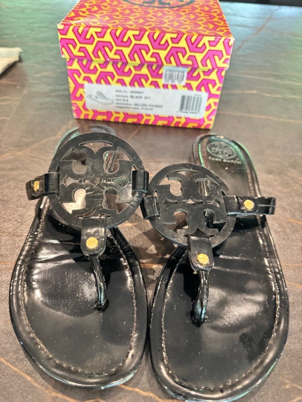 Tory Burch Black Patent Miller Thong Sandals